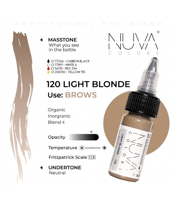 Nuva Colors 120 Light Blonde 15ml Reach 2023 prodak tattoosupply PMU